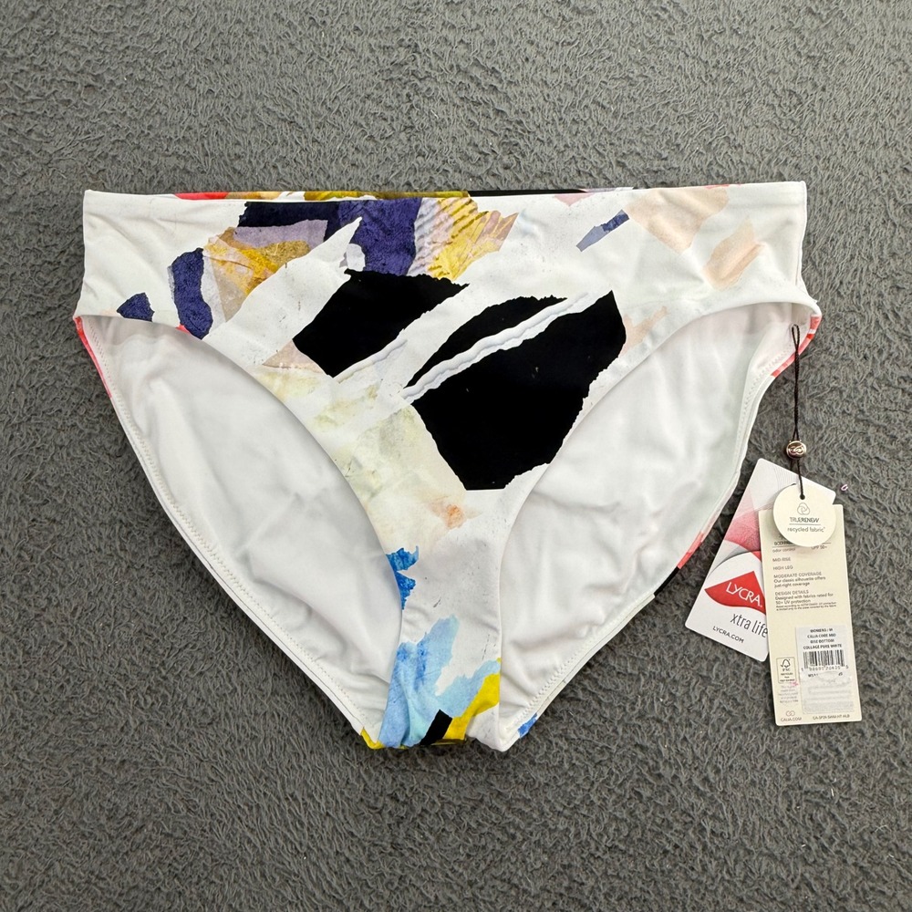 Calia Bikini Bottom Womens M White Collage Core Mid Rise High Leg Swim NEW